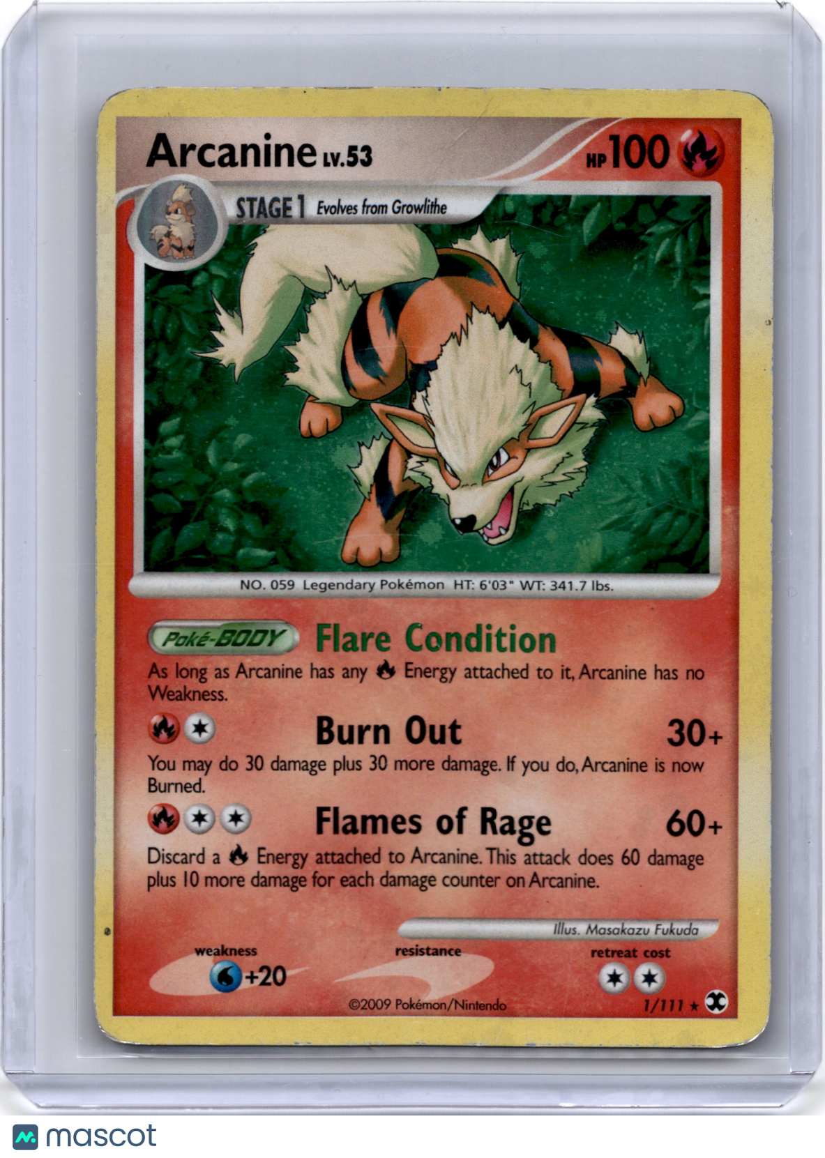 2009 Pokemon TCG Arcanine Rising Rivals #1/111 Holo Damaged