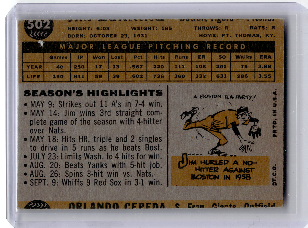 1960 Topps Baseball—Jim Bunning #502 —Very Good