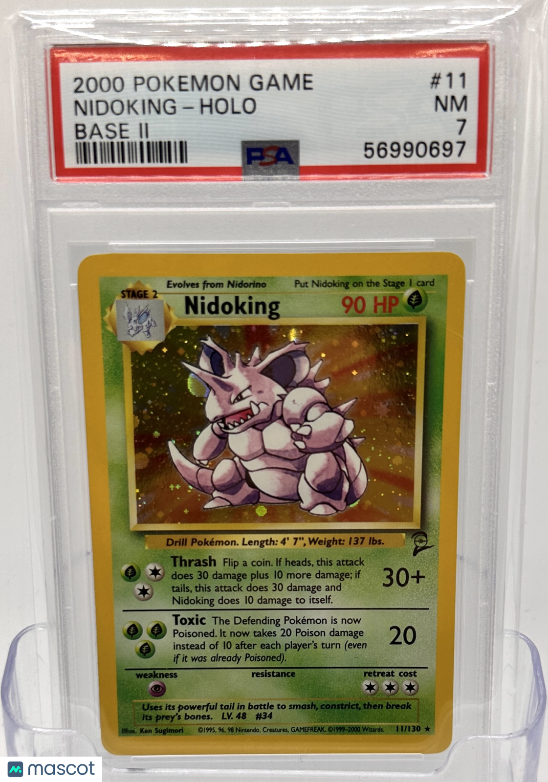 2000 Pokemon—Nidoking #11 Base Set 2— Holo PSA 7