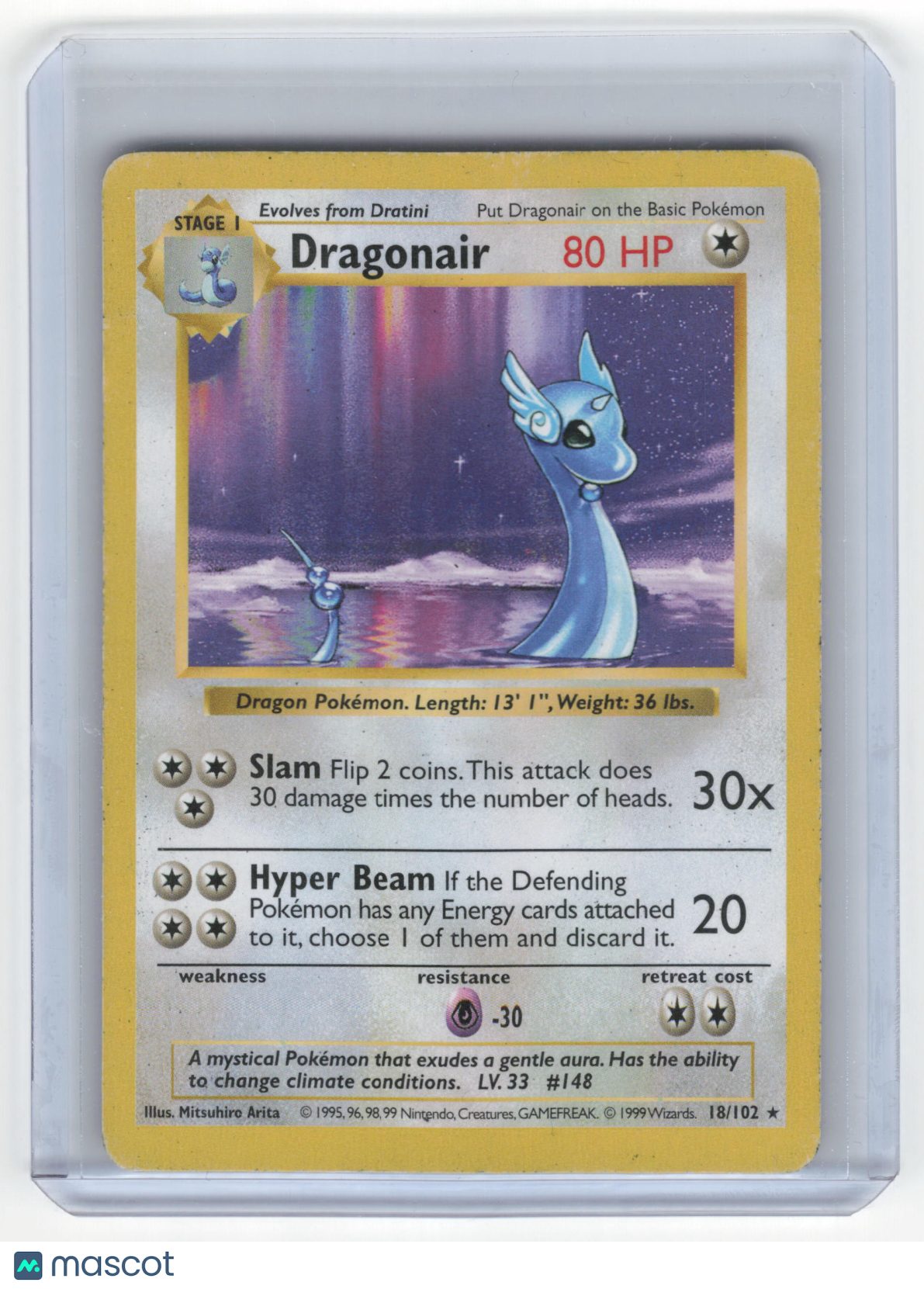 1999 Pokemon Dragonair Base Set Rare #18/102 Unlimited Shadowless Heavily Played - Papa Joey's Collectibles