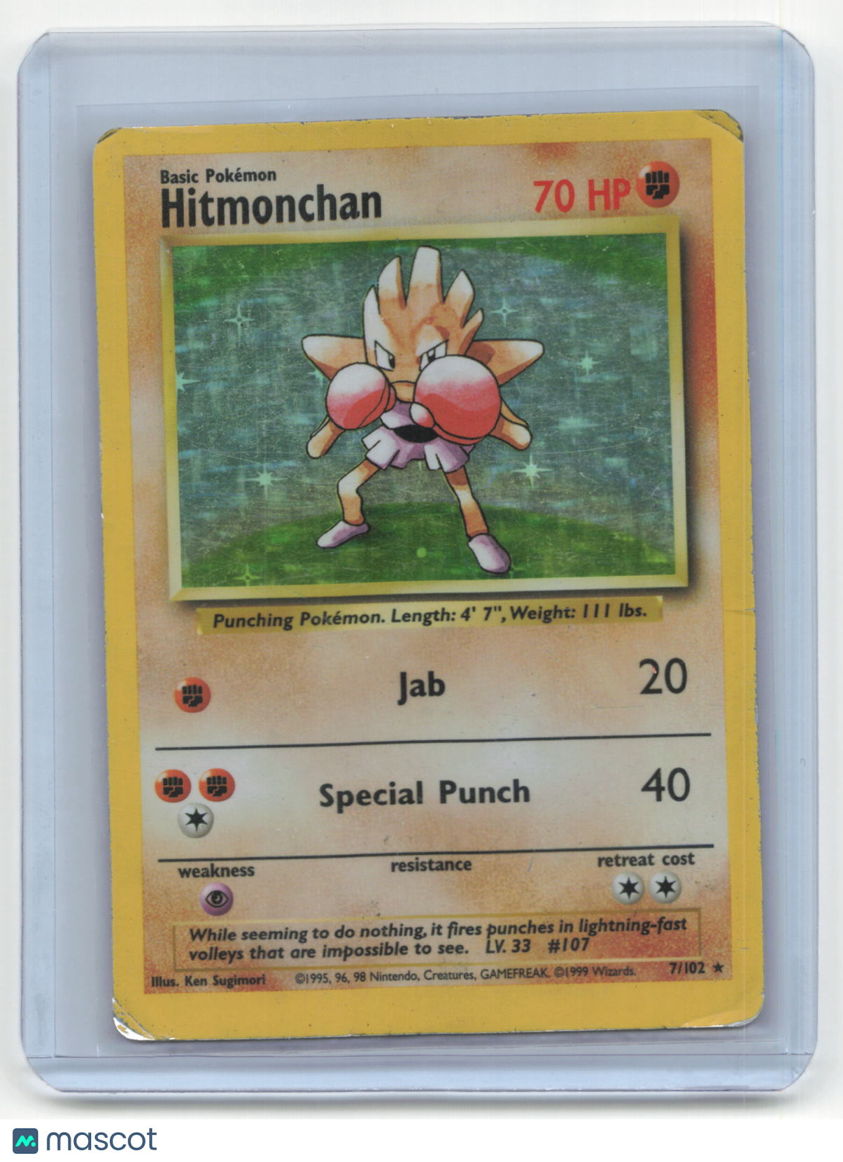 1999 Pokemon TCG Hitmonchan Base Set #7/102 Damaged Holo
