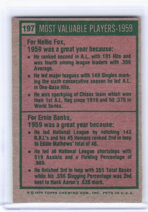 Topps 1975 Topps Baseball—1959 - Most Valuable Players #197 —Very Good