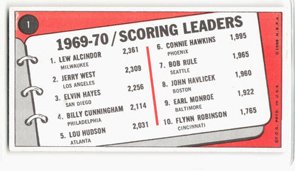 Topps 1970 Topps Basketball—Scoring Leaders #1 —Very Good