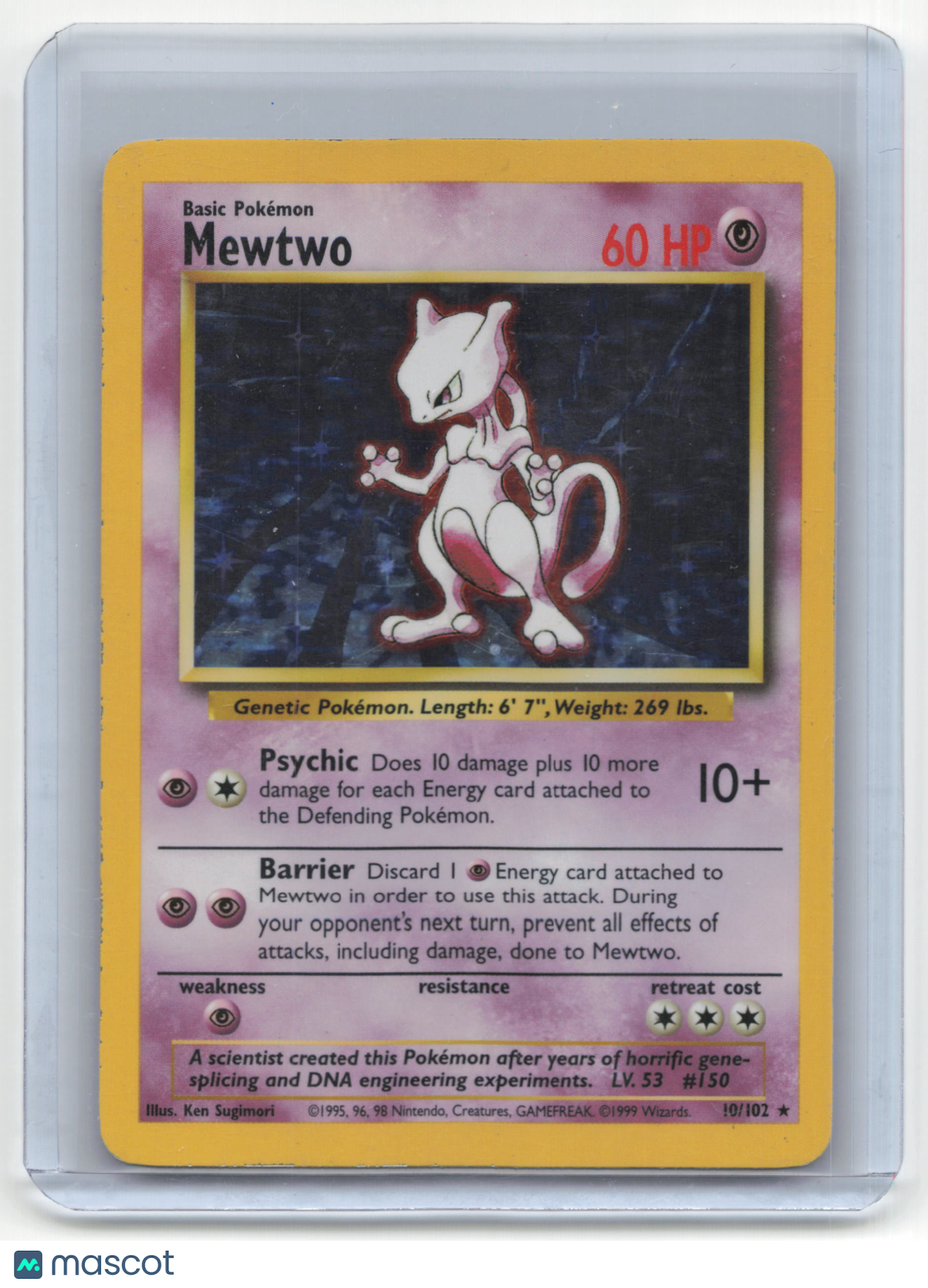 1999 Pokemon TCG Mewtwo Base Set #10/102 Mod Played Holo