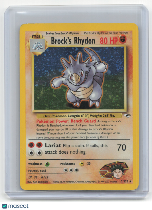 2000 Pokemon TCG Brock's Rhydon Gym Heroes #2/132 Swirl Damaged Holo