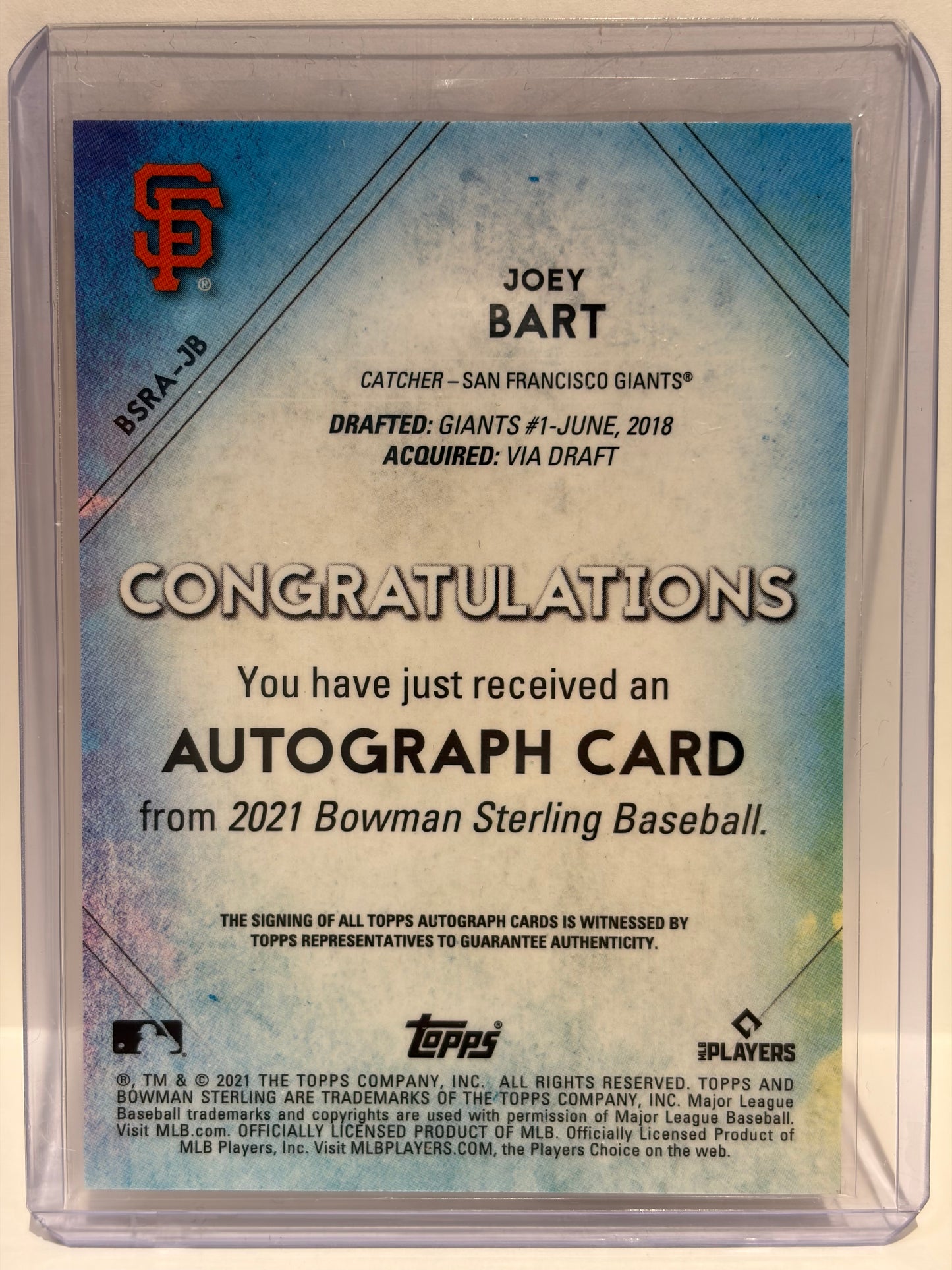 2021 Topps Bowman Sterling Joey Bart Auto RC 56/75 Orange Refractor #BSRA-JB  NM