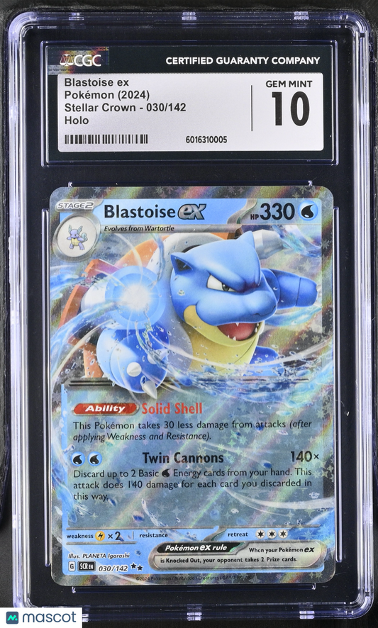 2024 Pokemon—Blastoise ex #030 Stellar Crown—Double Rare Holo CGC 10