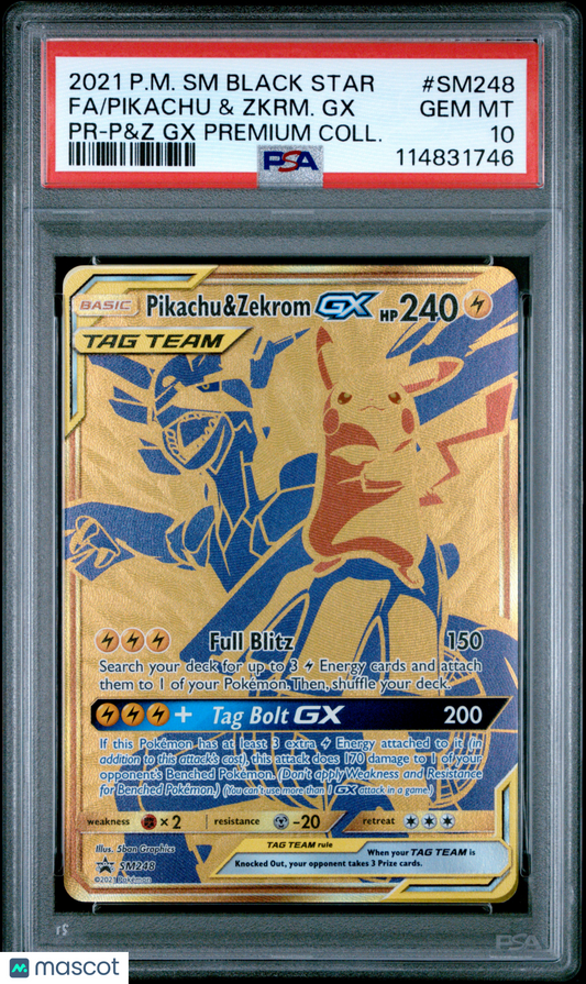 Pikachu & Zkrm. GX Fa 2021 Pokemon SM Black Star Promo #SM248 PSA 10