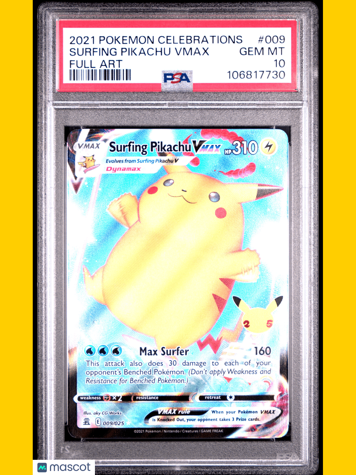 Pokemon TCG Surfing Pikachu Vmax 2021 Pokemon Celebrations #009 PSA 10