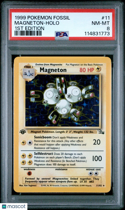 1999 Pokemon Magneton Fossil #11 1ST Edition PSA 8 - Papa Joey's Collectibles