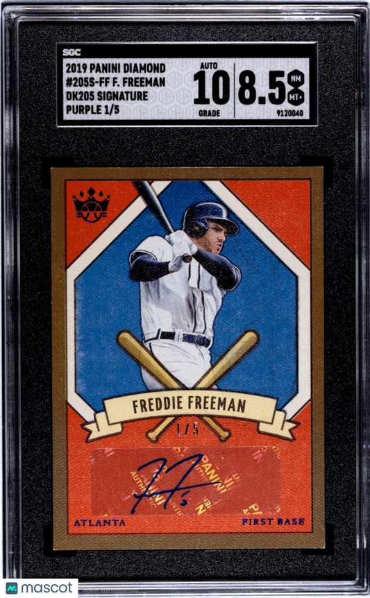 2019 Panini Diamond Kings Baseball Freddie Freeman Dk205 SIG. Purple #205S-FF SGC 8.5 Auto 10