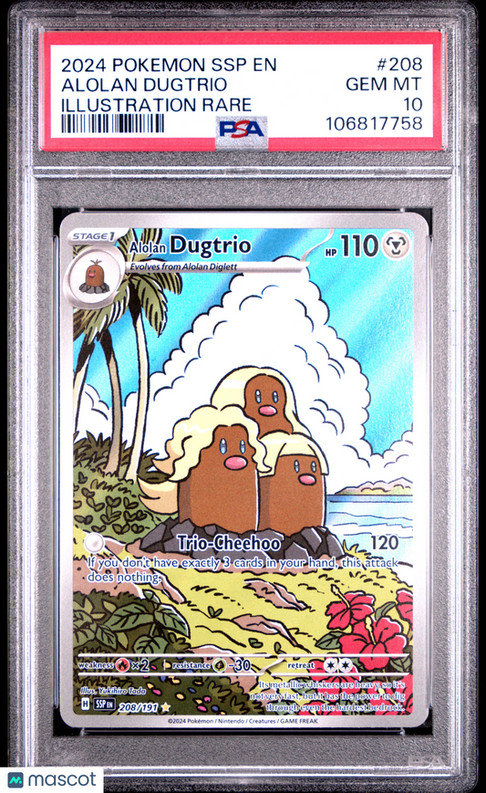 2024 Pokemon TCG Alolan Dugtrio Surging Sparks #208 PSA 10