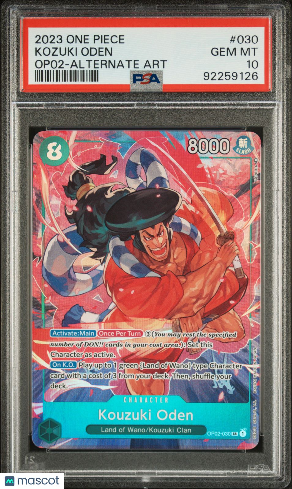 2023 One Piece—Kozuki Oden #OP02-030 Paramount War—Super Rare (Alt Art) PSA 10