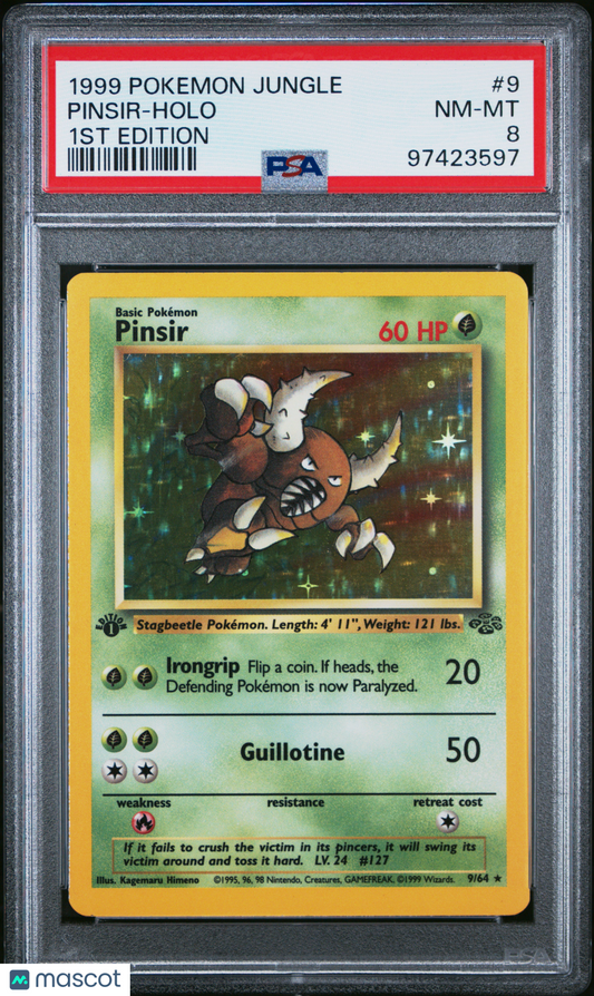 1999 Pokemon—Pinsir #9 Jungle— Holo 1ST Edition PSA 8