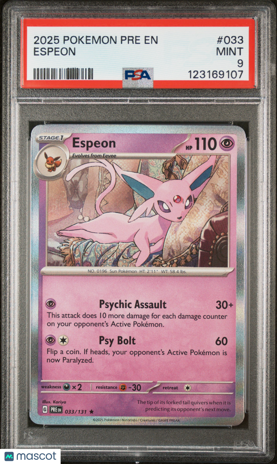 Espeon 2025 Pokemon Pre EN-Prismatic Evolutions #033 PSA 9