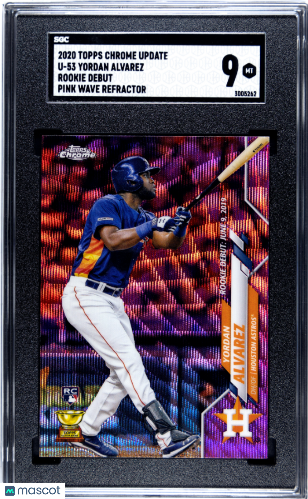 2020 Topps Chrome Update Baseball—Yordan Alvarez #U-53 Pink Wave Refractor—SGC 9