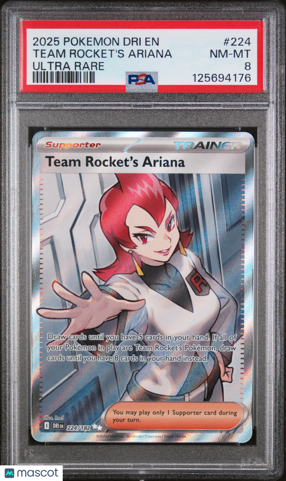 Team Rocket's Ariana 2025 Pokemon Dri EN-Destined Rivals #224 Ultra Rare PSA 8
