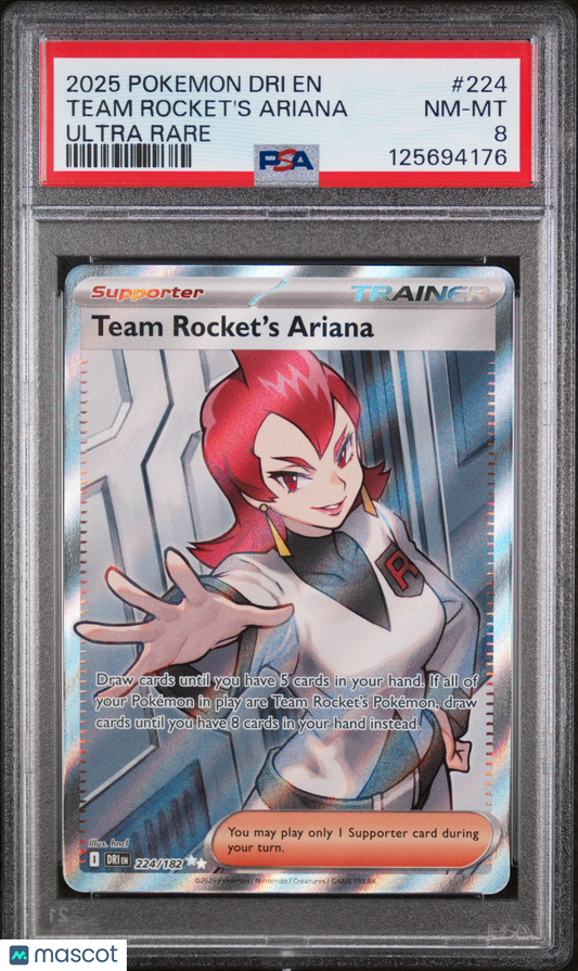 Team Rocket's Ariana 2025 Pokemon Dri EN-Destined Rivals #224 Ultra Rare PSA 8