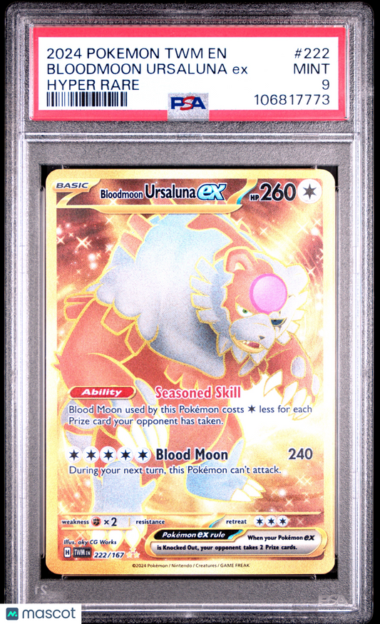 2024 Pokemon TCG Bloodmoon Ursaluna EX Twilight Masquerade #222 Hyper Rare PSA 9