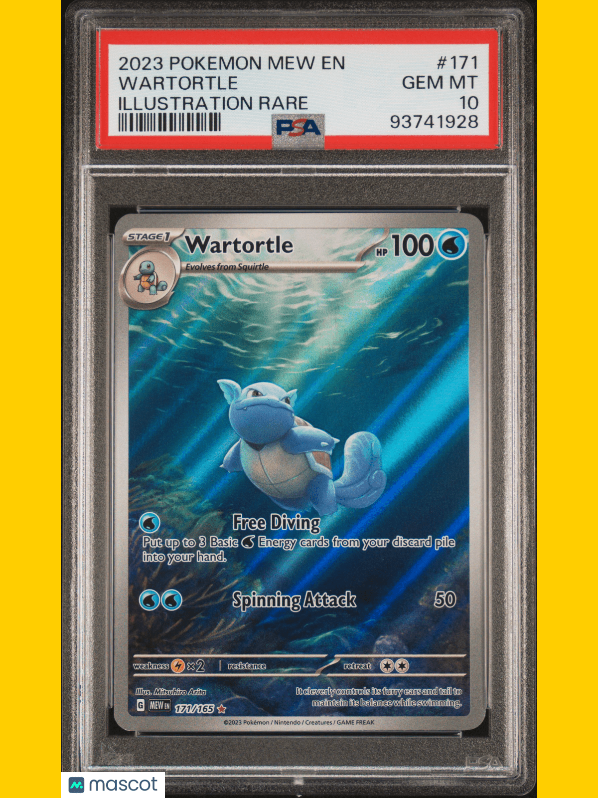 PokéMon TCG Wartortle 2023 Pokemon Mew EN-151 #171 Illustration Rare PSA 10