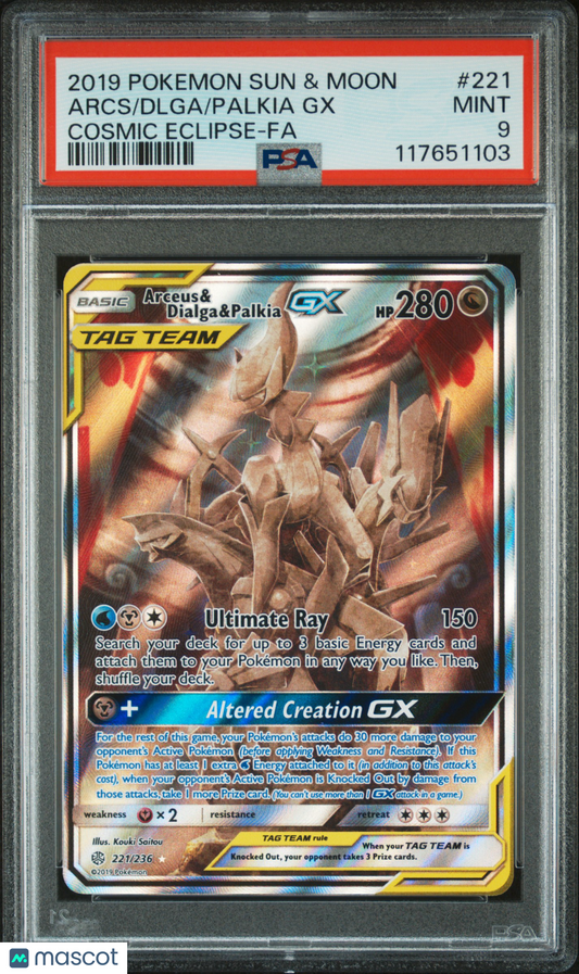 Palkia GX Dlga Arcs 2019 Pokemon Sun & Moon Cosmic Eclipse #221 PSA 9