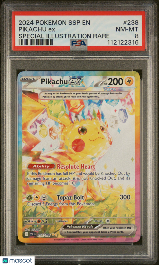 2024 Pokemon TCG Pikachu EX Surging Sparks #238 PSA 8