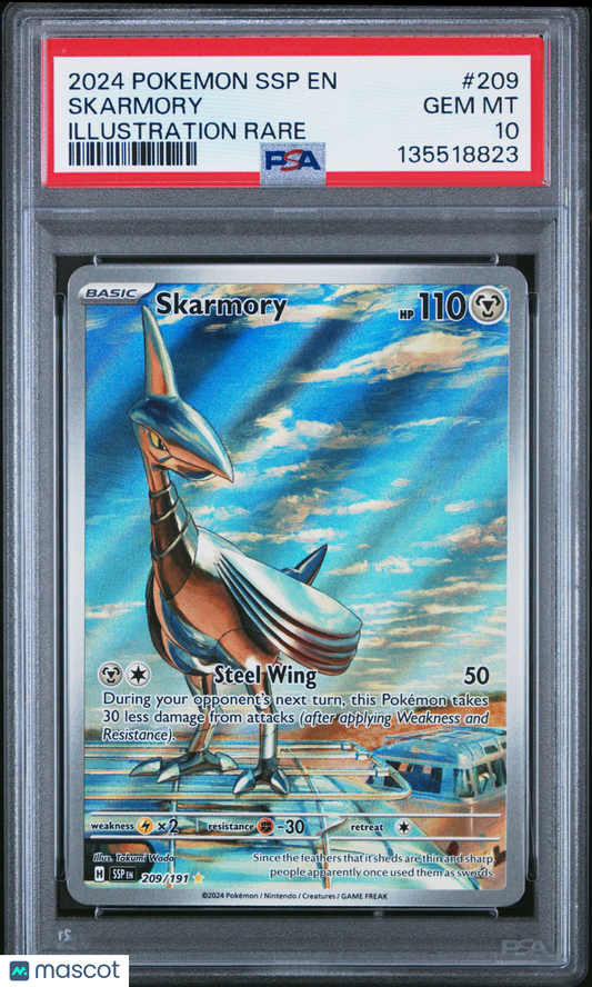 Skarmory 2024 Pokemon SSP EN-Surging Sparks #209 Illustration Rare PSA 10