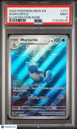 2023 Pokemon—Wartortle #171 Scarlet & Violet 151—Illustration Rare Holo PSA 9
