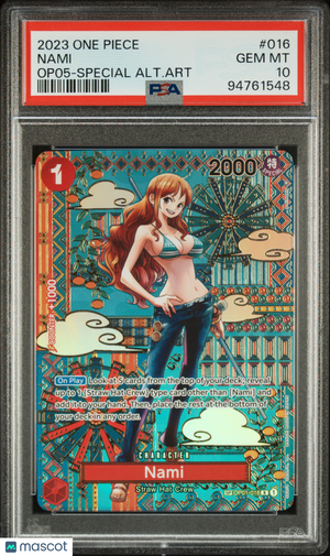 2023 One Piec—Nami #OP01-016 Awakening of the New Era—Rare Foil (SP) PSA 10