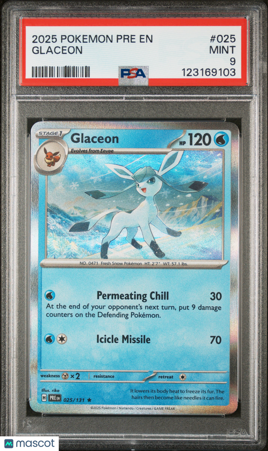 Glaceon 2025 Pokemon Pre EN-Prismatic Evolutions #025 PSA 9