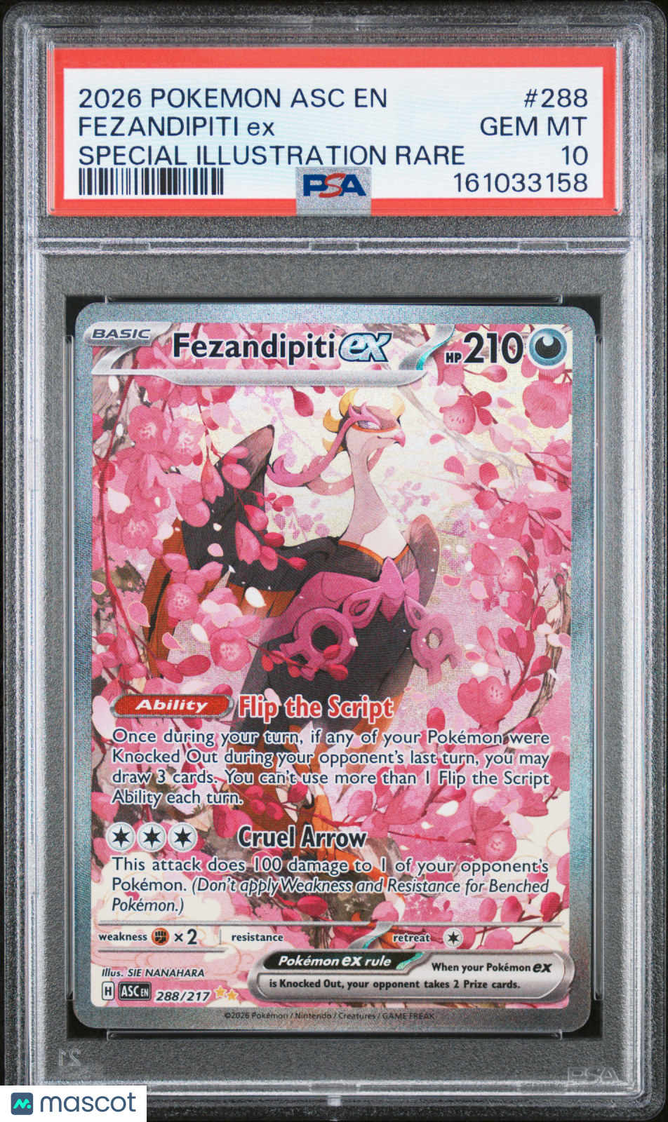 2026 Pokemon—Fezandipiti ex #288 Ascended Heroes—SIR Holo PSA 10