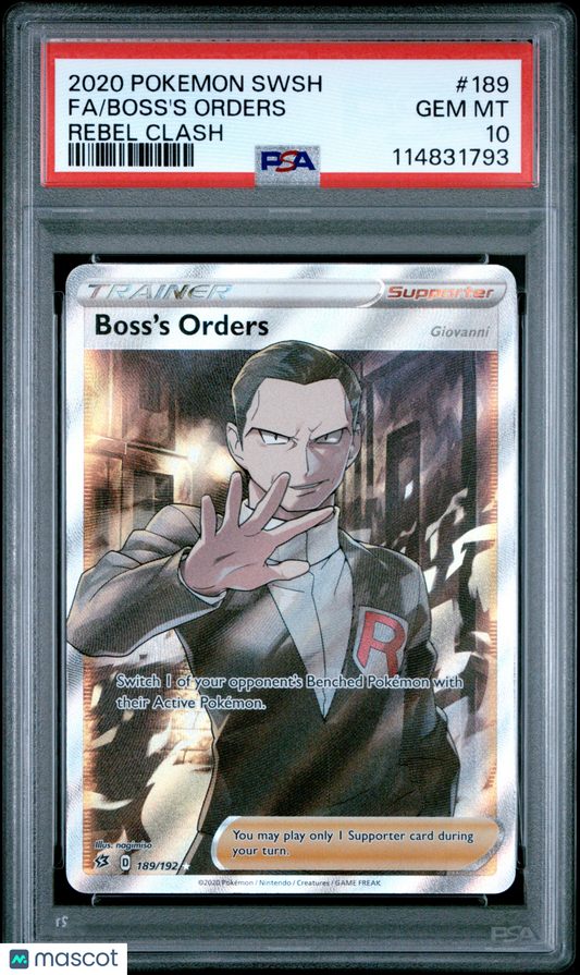 2020 Pokemon—Boss's Orders #189 Rebel Clash— PSA 10