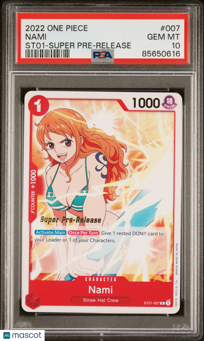 2022 —Nami #007 One Piece Starter Deck St01—Common Super Pre-Release PSA 10
