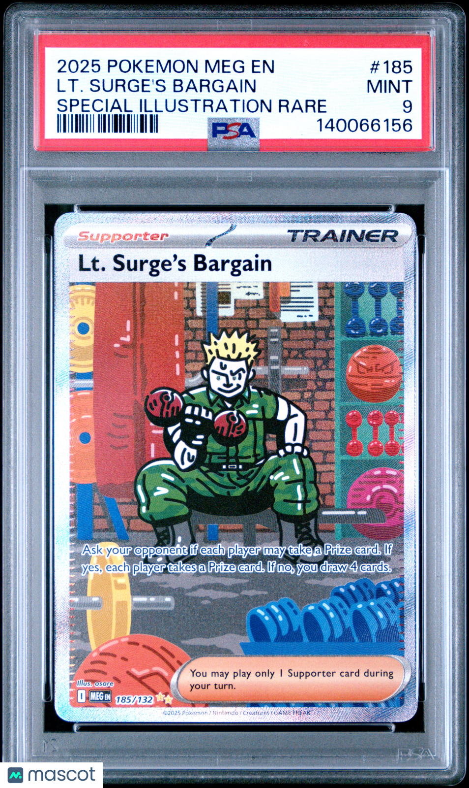 2025 Pokemon—Lt. Surge's Bargain #185 Mega Evolution—SIR Foil PSA 9
