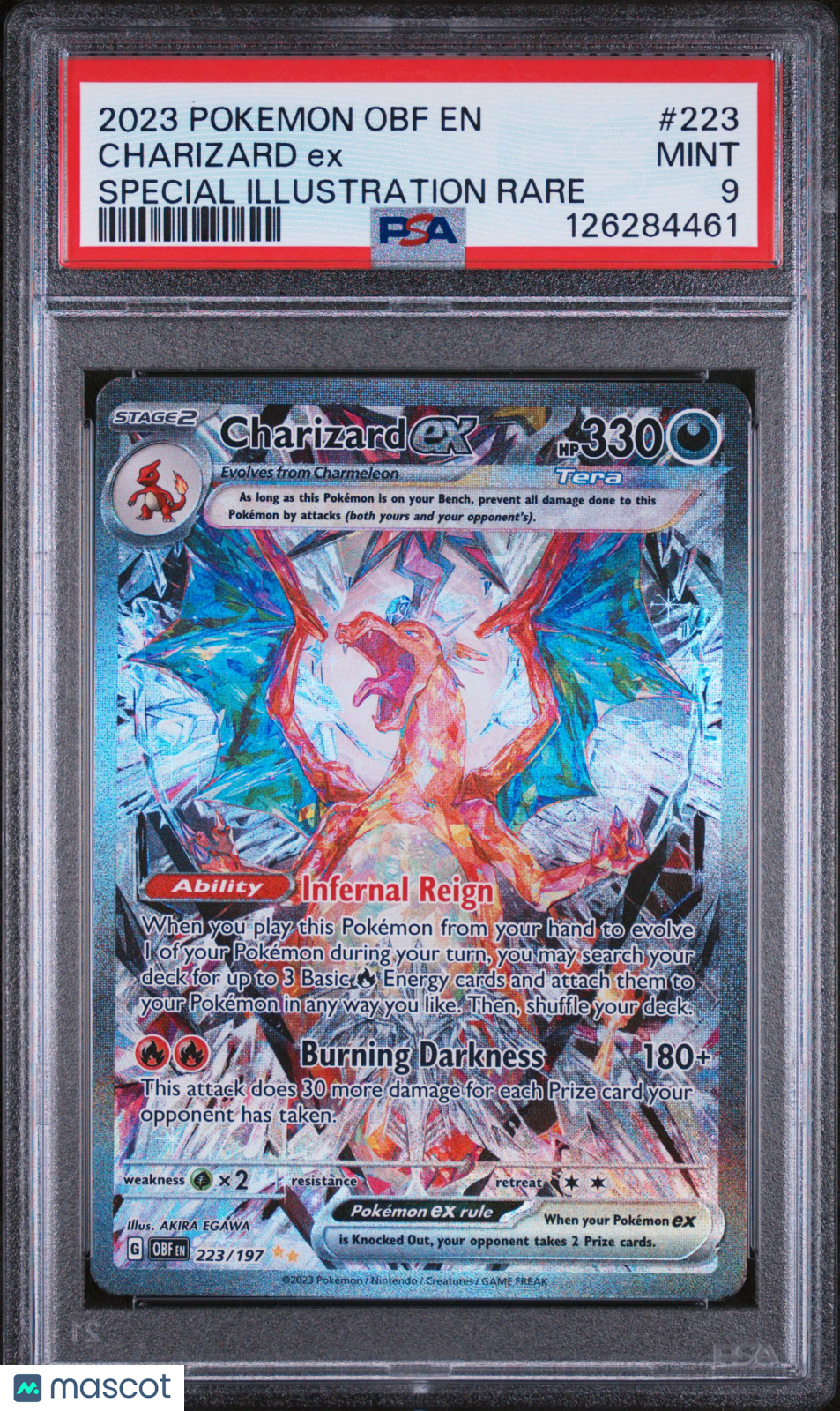 2023 Pokemon—Charizard ex #223/197 Obsidian Flames—SIR Holo PSA 9