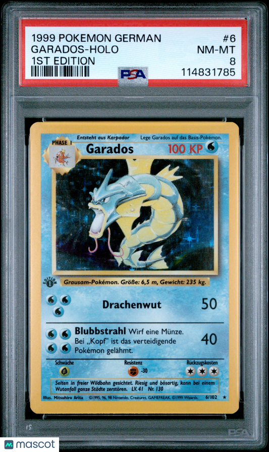 1999 Pokemon Garados Base Set #6 German 1ST Edition PSA 8