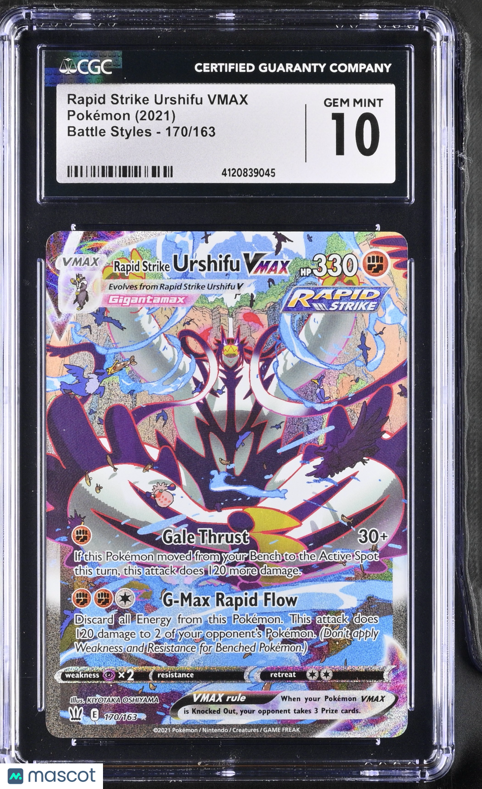 2021 Pokemon—Rapid Strike Urshifu VMAX #170/163 Battle Styles—Secret Rare CGC 10