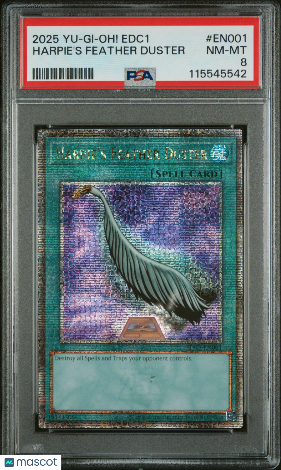 2025 Yu-Gi-Oh!—Harpie's Feather Duster #EDC1-EN001—QCSR Foil PSA 8
