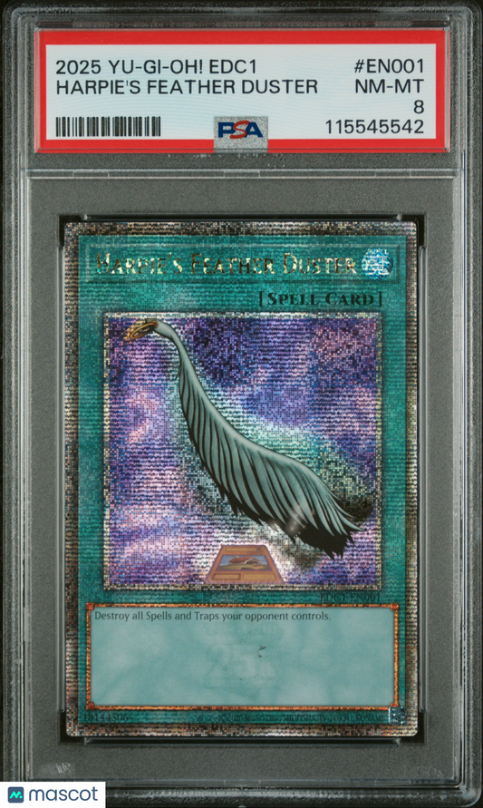 2025 Yu-Gi-Oh!—Harpie's Feather Duster #EDC1-EN001—QCSR Foil PSA 8