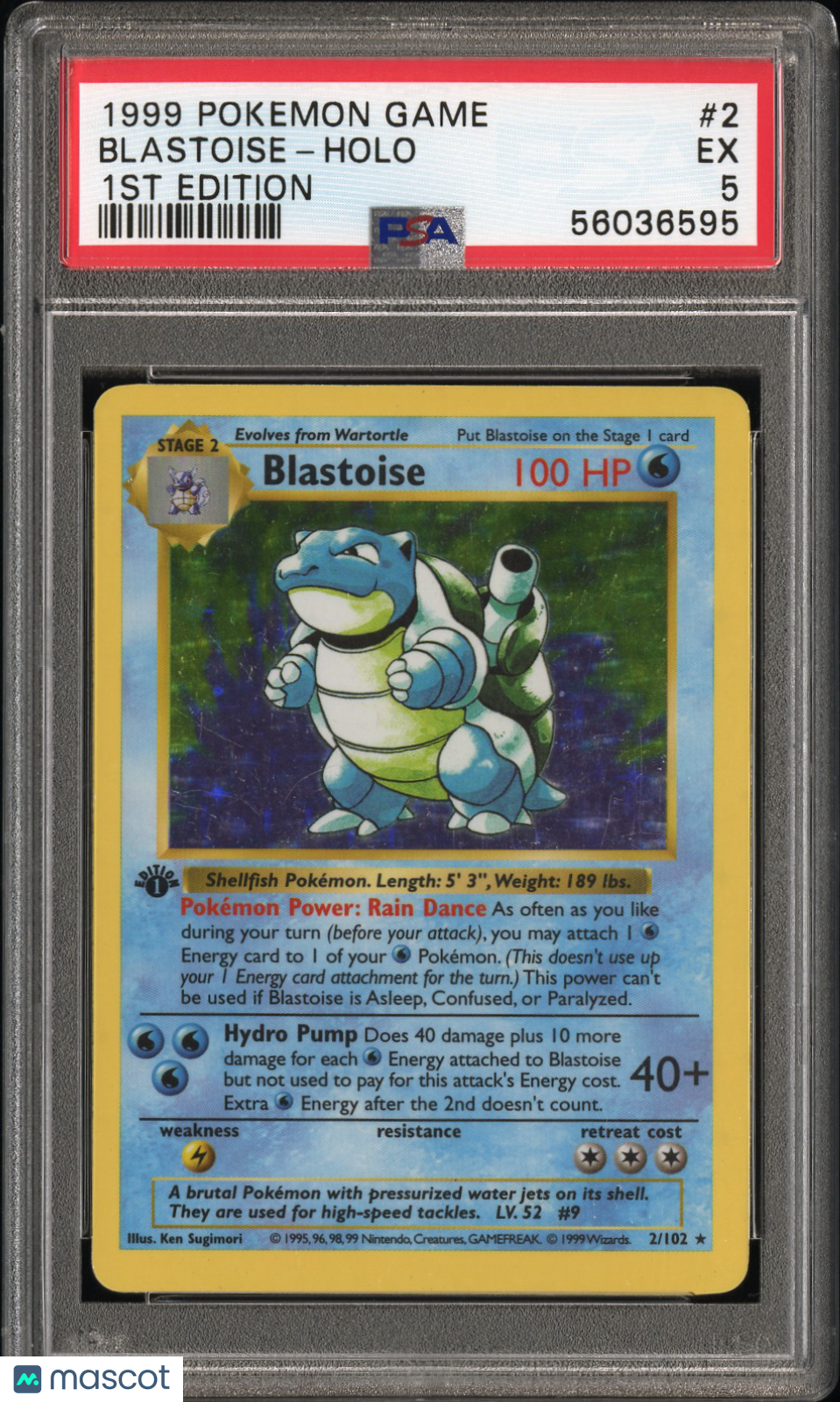 —Blastoise #2 1999 Pokemon Game— Holo 1st Edition PSA 5