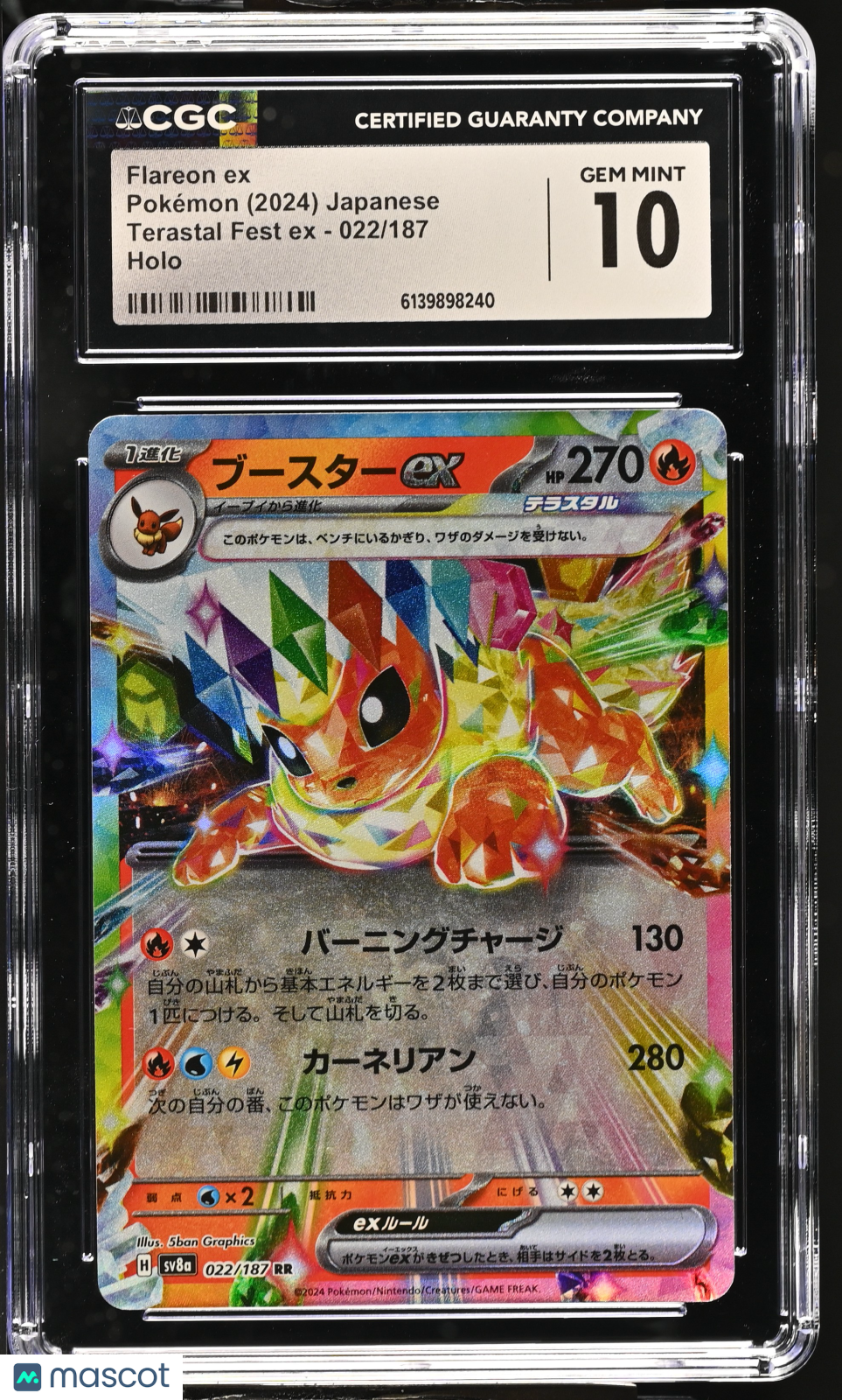 2024 Pokemon—Flareon ex #022 Terastal Fest ex—Double Rare Holo JP CGC 10