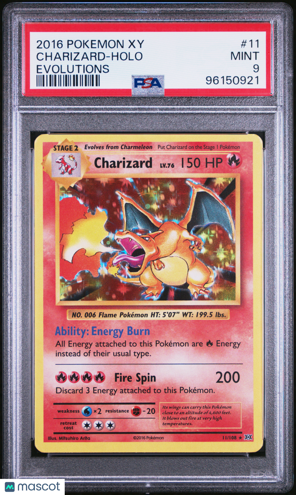 2016 —Charizard #11 Pokemon Xy Evolutions—Holo Rare Evolutions PSA 9