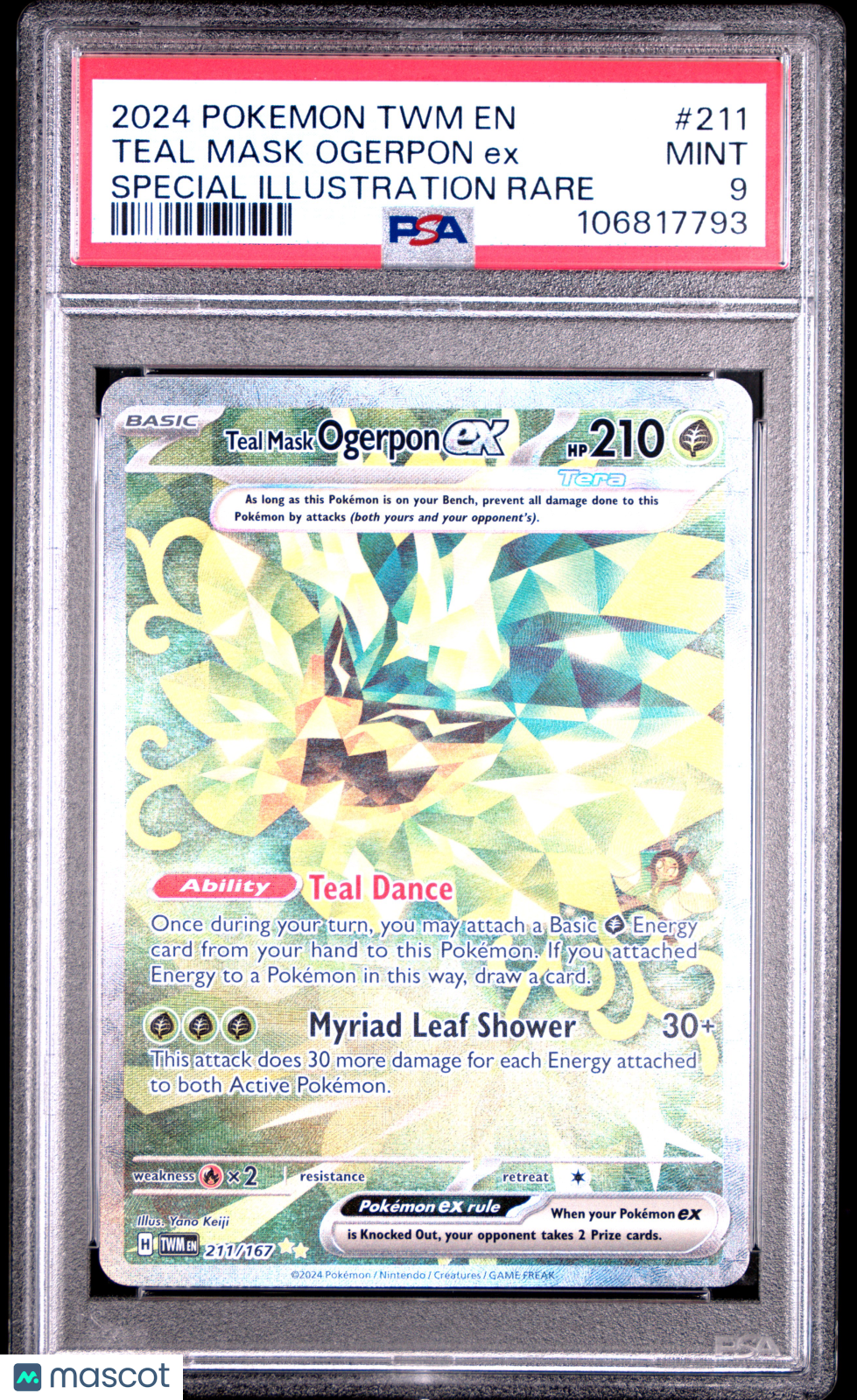 Pokemon TCG Teal Mask Ogerpon EX 2024 Pokemon TWM pecial Illustration Rare PSA 9