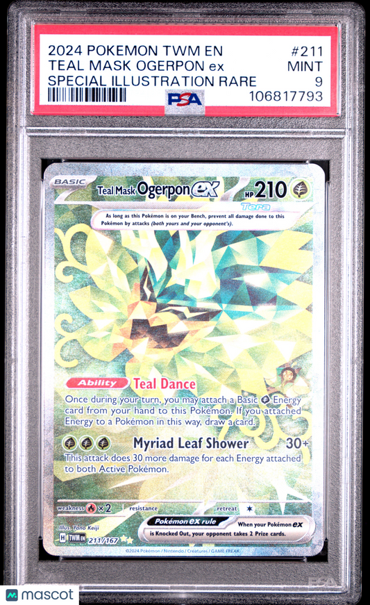 Pokemon TCG Teal Mask Ogerpon EX 2024 Pokemon TWM pecial Illustration Rare PSA 9