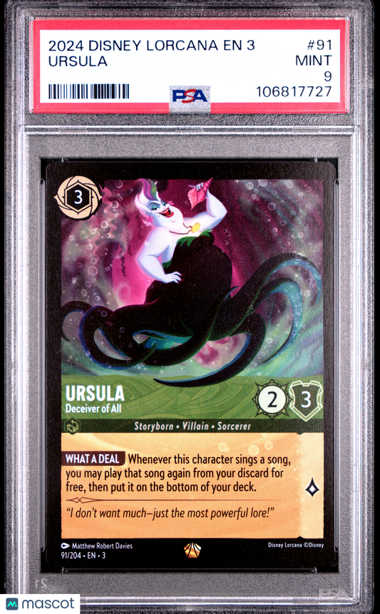 Disney Lorcana TCG Ursula 2024 Disney Lorcana EN 3-Into The Inklands #91 PSA 9