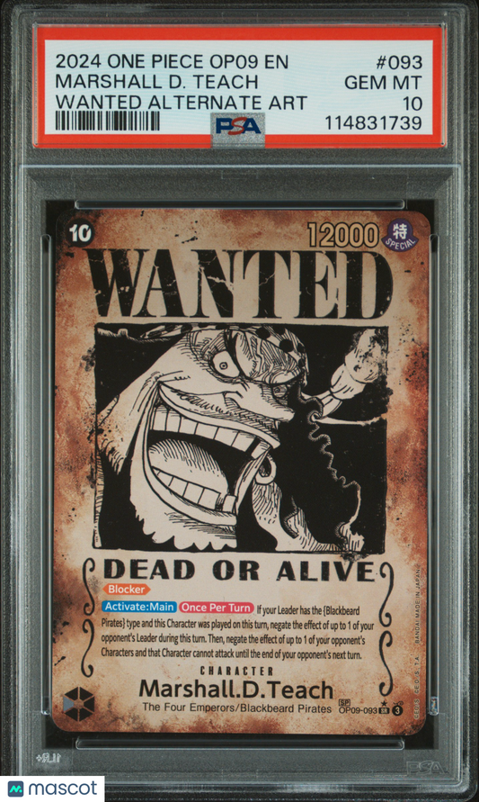 2024 One Piece Marshall D. Teach OP09 #093 Wanted Alternate Art PSA 10
