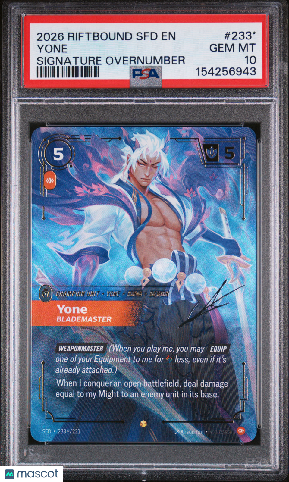 2026 Riftbound—Yone (Signature) #233*/221 Spiritforged—Showcase Foil PSA 10
