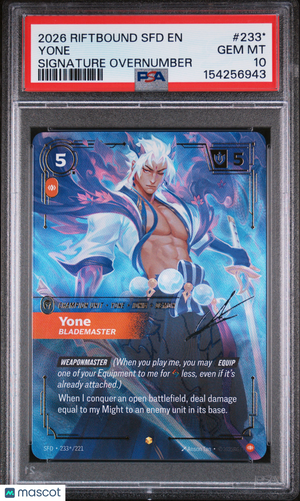 2026 Riftbound—Yone (Signature) #233*/221 Spiritforged—Showcase Foil PSA 10