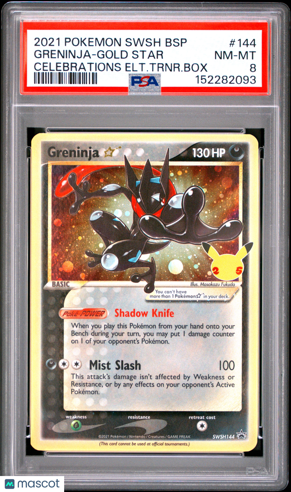 2021 Pokemon—Greninja Star #SWSH144 Celebrations—Black Star Promo Holo PSA 8