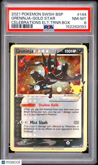 2021 Pokemon—Greninja Star #SWSH144 Celebrations—Black Star Promo Holo PSA 8